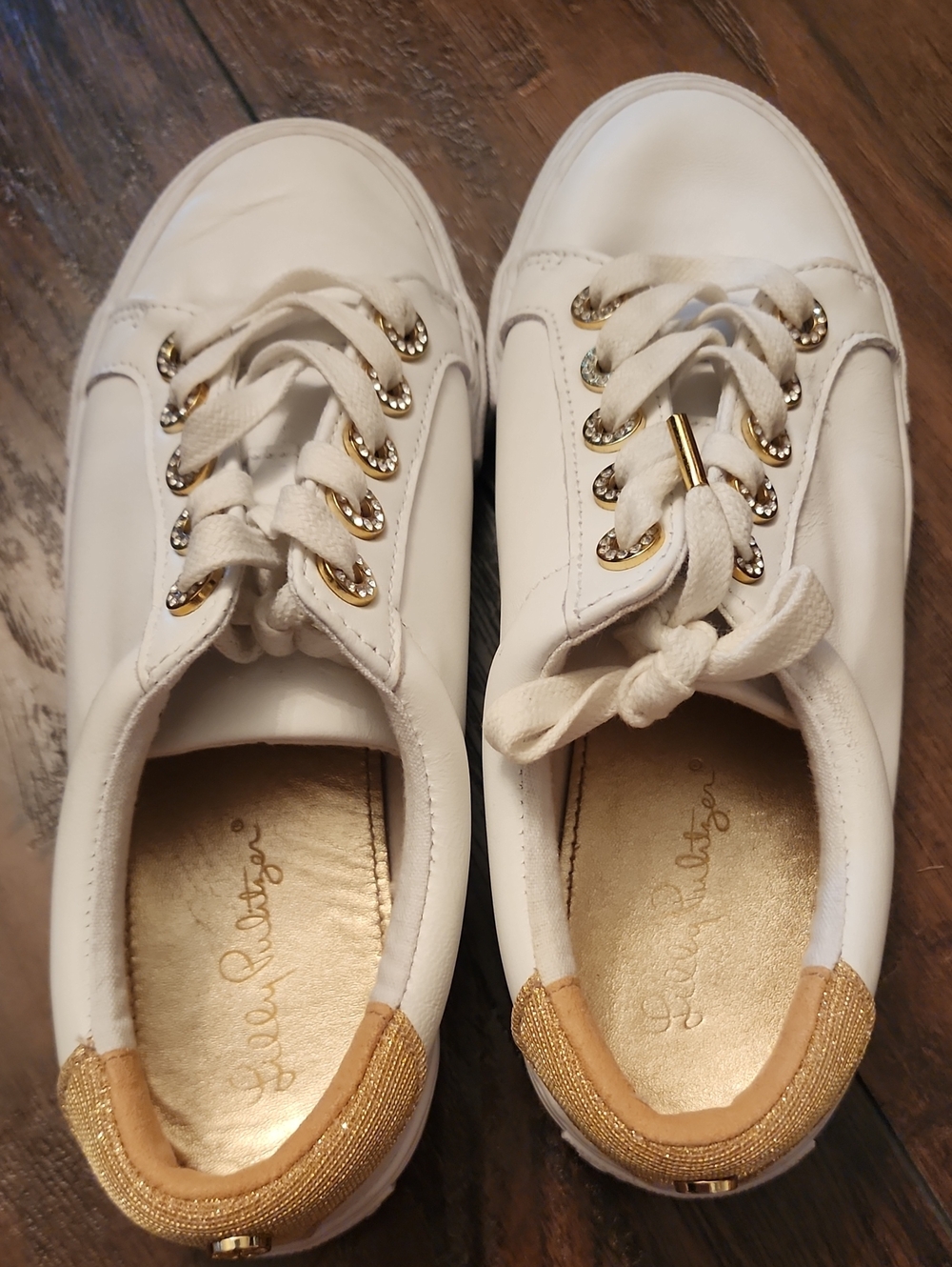 Lilly Pulitzer White Sneakers with Gold Accents